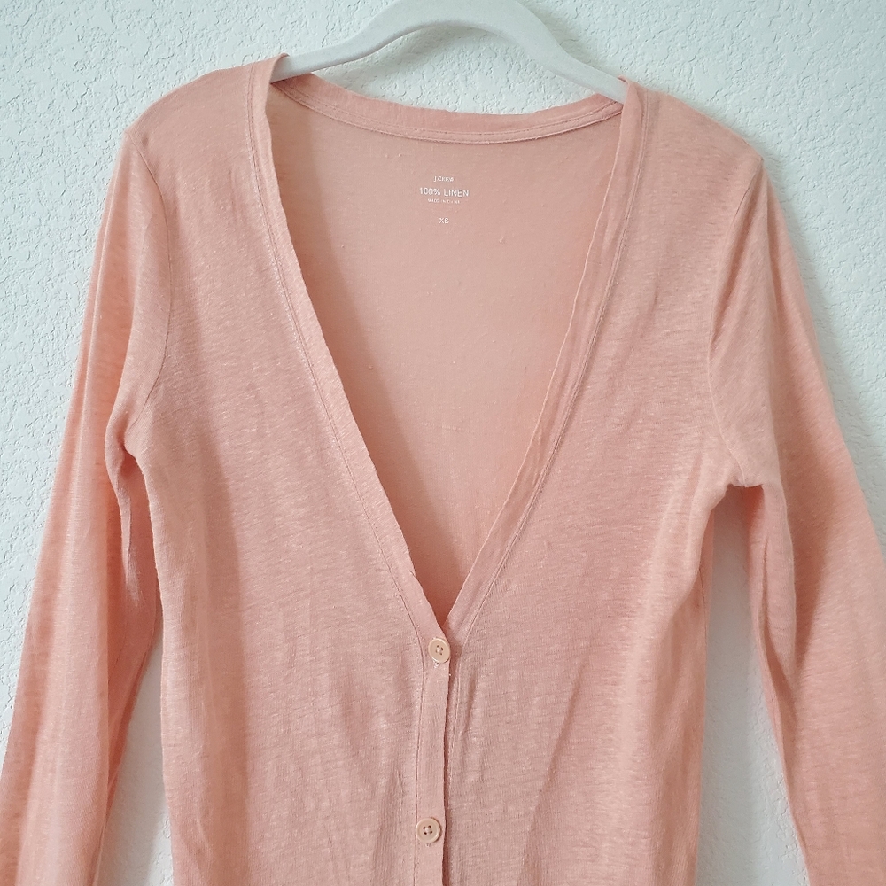 J. Crew 100% Linen Blush Pink Long Boyfriend Cardigan Sweater XS Preppy - Picture 10 of 14